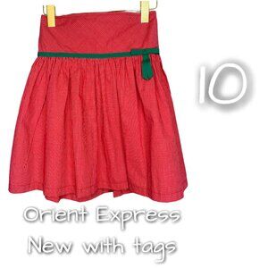NWT Orient Express Girls Red + Green Winter Christmas Holiday Skirt 10